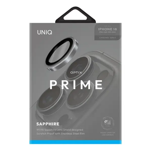 UNIQ OPTIX PRIME SAPPHIRE CAMERA LENS FOR IPHONE 16 PRO AND PRO MAX | CHROME GREY